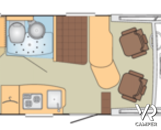 Burstner Brevio T 601: camper semintegrale nuovo color champagne con portello posteriore grande, letto basculante posteriore in solo 6 metri.