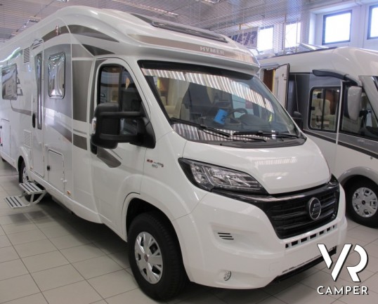 Hymer Tramp 554 SL: camper nuovo Hymer semintegrale con letto alla francese posteriore e portamoto estraibile.