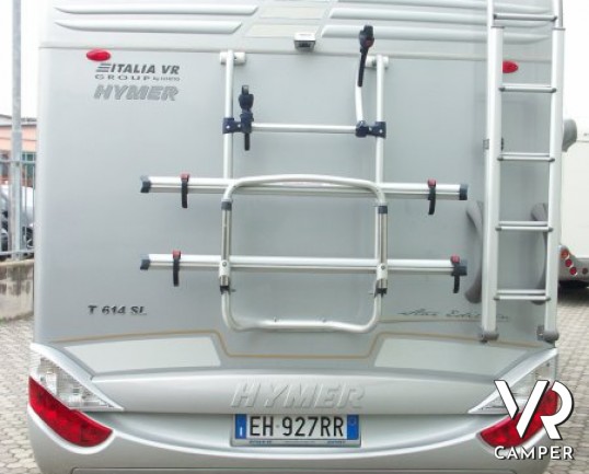 Hymer Tramp 614 SL: camper usato semintegrale con letto matrimoniale in coda e garage.