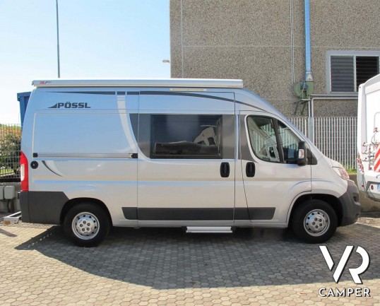 Possl Road Camp: camper furgonato usato colore grigio metallizzato, 2 posti letto e 4 posti omologati, su Fiat Ducato 130 cv. In vendita da Italia VR