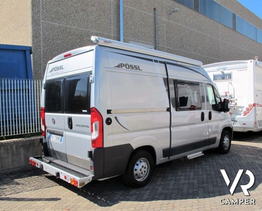 Possl Road Camp: camper furgonato usato colore grigio metallizzato, 2 posti letto e 4 posti omologati, su Fiat Ducato 130 cv. In vendita da Italia VR