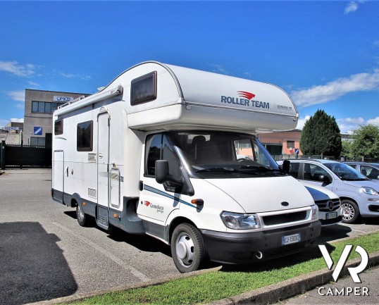 Roller Team Garage - camper usato mansardato con 6 posti letto, letto matrimoniale in coda, bagno con doccia separata, su motore Ford 125 CV