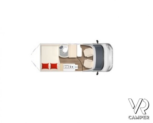 Burstner Eliseo C 540: camper furgonato nuovo con letto sul tetto, colore blu, accessoriato con pacchetto Eliseo + Eliseo Select. Su Fiat Ducato 140 CV.