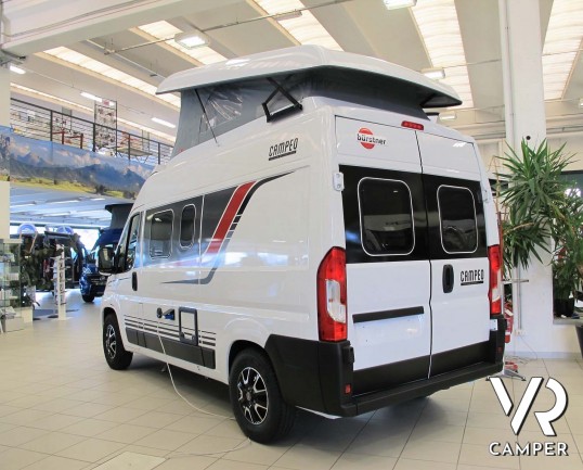 Burstner Campeo C 540 furgonato nuovo colore bianco con letto sul tetto, accessoriato con pacchetto Campeo + Active. Su Fiat Ducato 140 CV. Italia VR