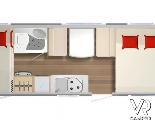 Burstner Premio 495 TK, caravan 5 posti con letto matrimoniale e letti a castello.