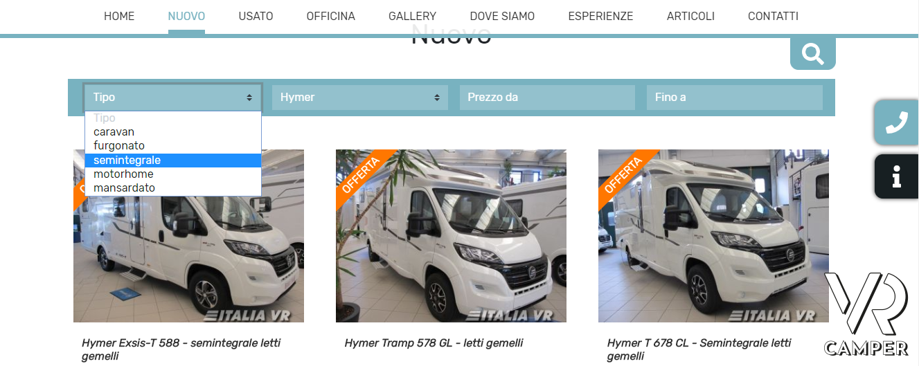 Ricerca per tipo, marca, prezzo - sito VR CAMPER