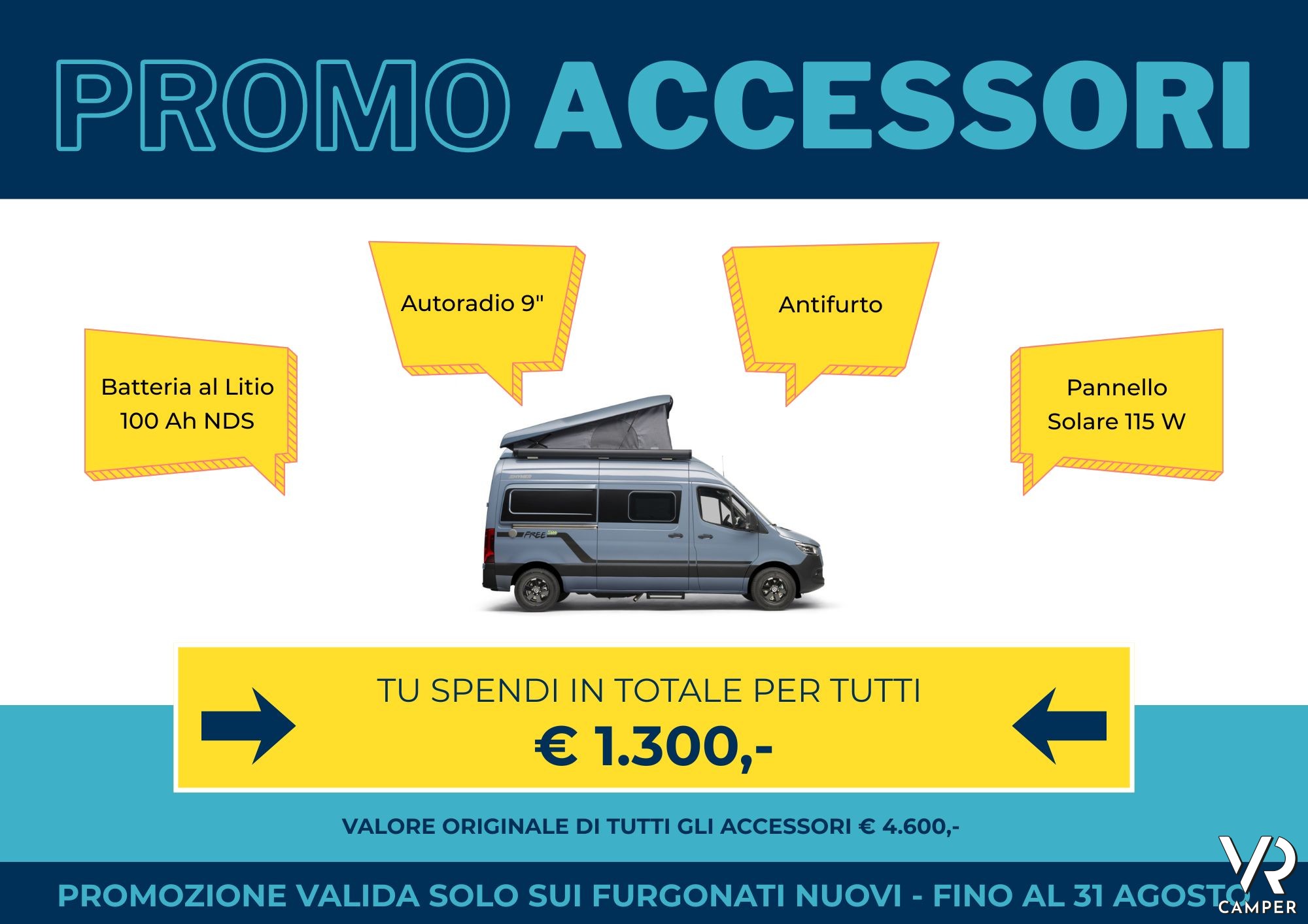 Promozione accessori camper furgonati nuovi - fino al 31 agosto 2026 - VR Camper