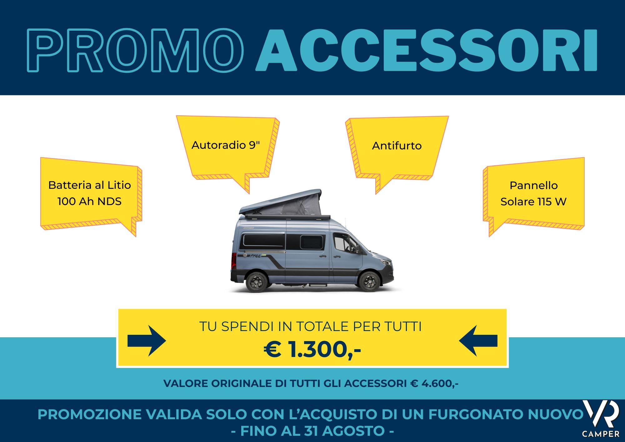 Promozione accessori camper furgonati nuovi - fino al 31 agosto 2026 - VR Camper