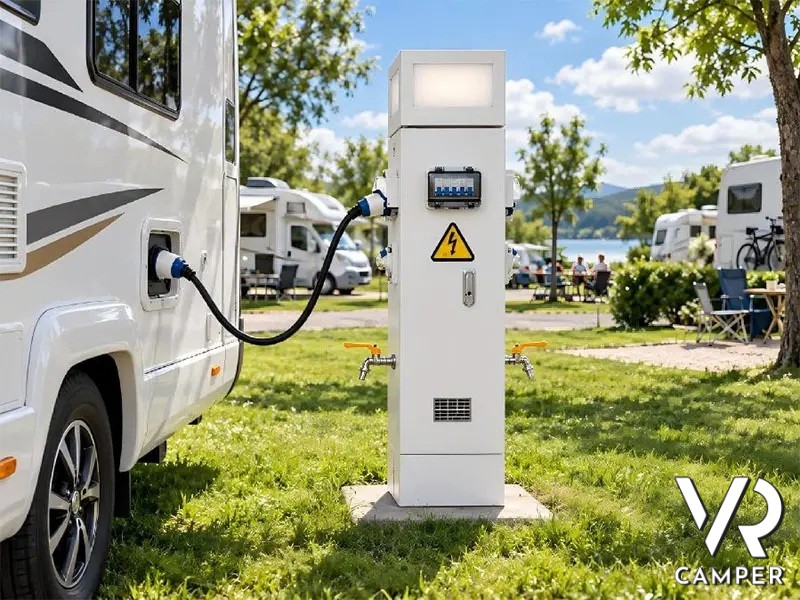 colonnina elettrica camper in un campeggio